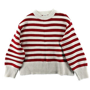 Red Cream Striped Cozy Textured Cropped Sweater Women's Size M